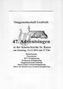 Das Programm des Adventsingens mit den Mitwirkenden